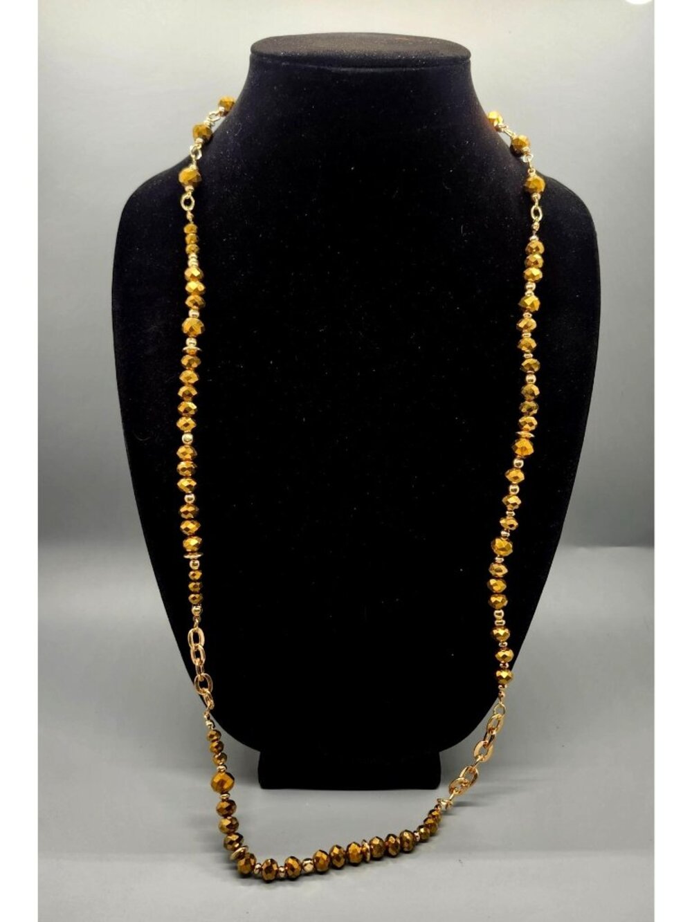 Gold-Tone Faceted Beaded Necklace With Chain Link Accents & Lobster Clasp